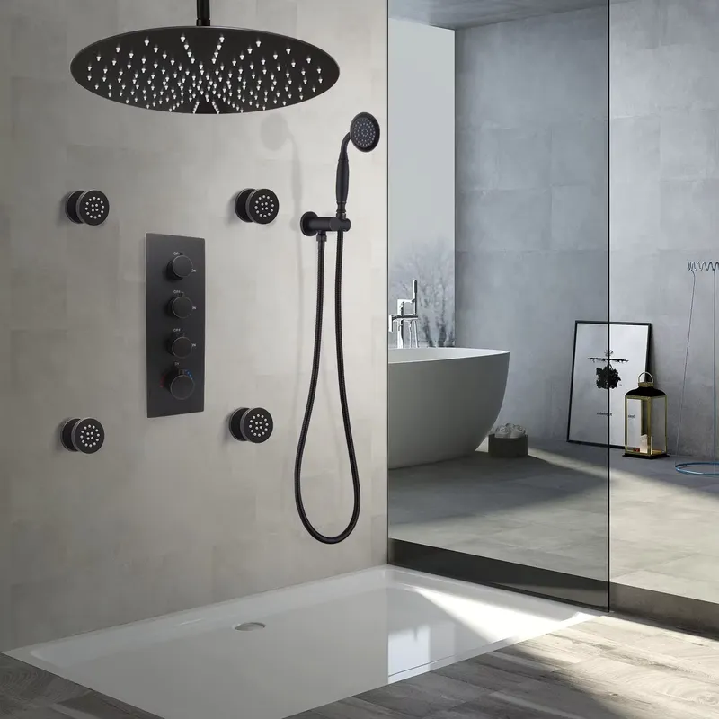 Spa & Wellness Centre Lielupe - 4-teiliges Mattschwarzes Keramik-Duschbrause-Set mit Einstellbarem Durchfluss,